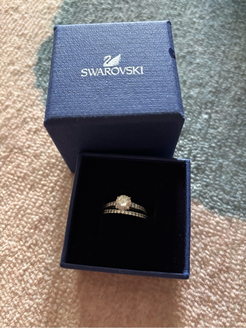 Swarovski Stilla Ring Set - 2-piece Rhodium Plated Crystal Set with Box